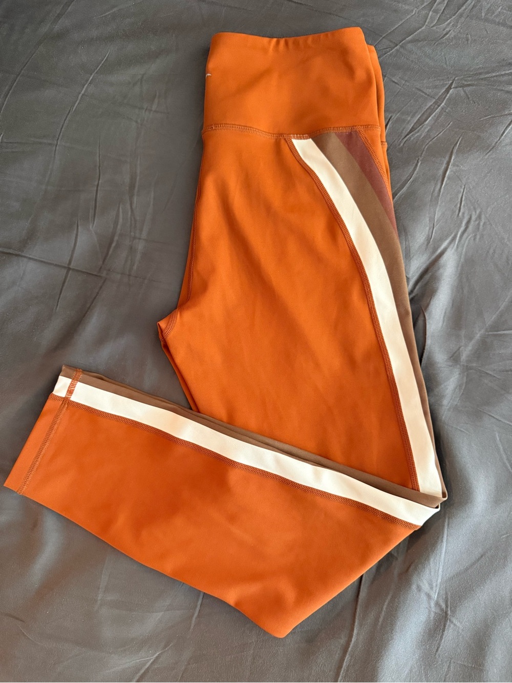 ZYIA Orange Leggings with Cream and Brown Side Stripes Size 8-10